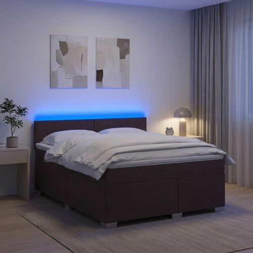Krevet s box springom, madracem i LED-om Tamno smeđa Tkanina - Tamno smeđa 180 x 200 cm Prošiveno gumbima Cijena