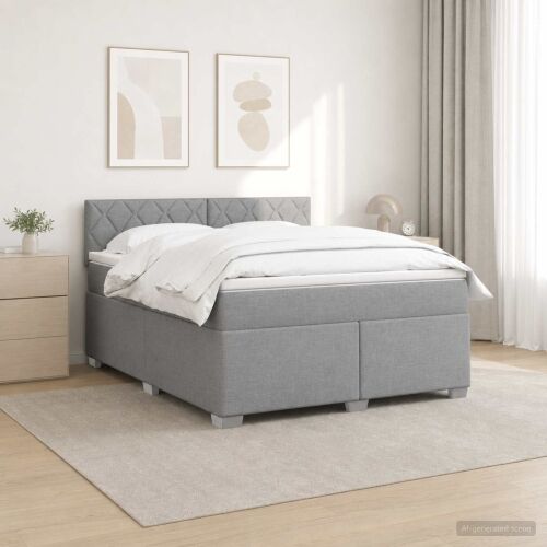 Krevet s box springom, madracem i LED-om Svjetlosiva Tkanina - Svjetlosiva 180 x 200 cm Dizajn s rombovima Cijena