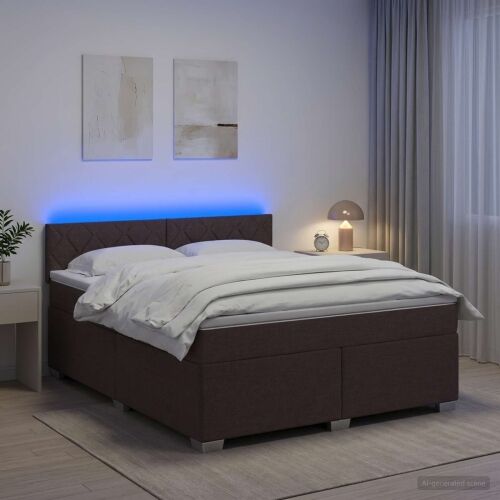 Krevet s box springom, madracem i LED-om Tamno smeđa Tkanina - Tamno smeđa 180 x 200 cm Dizajn s rombovima Cijena