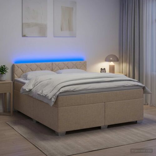 Krevet s box springom, madracem i LED-om Krem 180 x 200 cm - Krem 180 x 200 cm Dizajn s rombovima Cijena