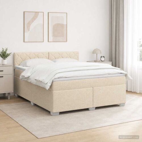 Krevet s box springom, madracem i LED-om Krem 180 x 200 cm - Krem 180 x 200 cm Dizajn s rombovima Cijena