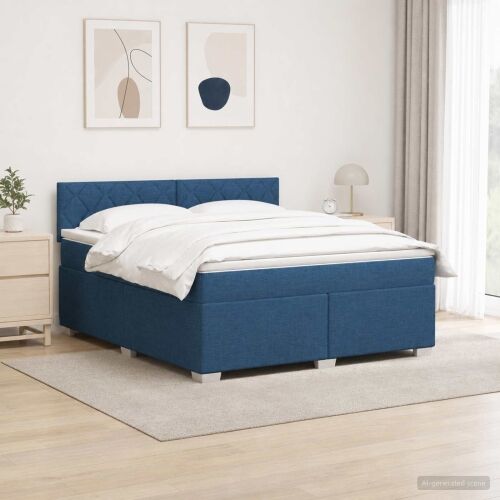 Krevet s box springom, madracem i LED-om Plava 180 x 200 cm - Plava 180 x 200 cm Dizajn s rombovima Cijena