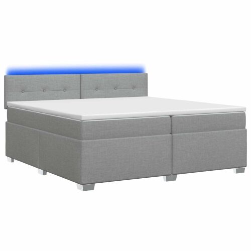 Krevet s box springom, madracem i LED-om Svjetlosiva Tkanina - Svjetlosiva 200 x 200 cm Prošiveno gumbima Cijena