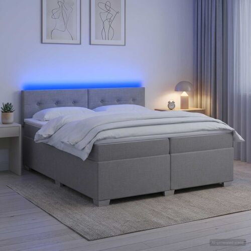 Krevet s box springom, madracem i LED-om Svjetlosiva Tkanina - Svjetlosiva 200 x 200 cm Prošiveno gumbima Cijena