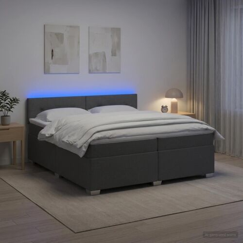 Krevet s box springom, madracem i LED-om Tamnosiva 200 x 200 cm - Tamnosiva 200 x 200 cm Prošiveno gumbima Cijena