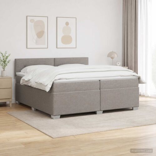 Krevet s box springom, madracem i LED-om Sivosmeđa 200 x 200 cm - Sivosmeđa 200 x 200 cm Prošiveno gumbima Cijena