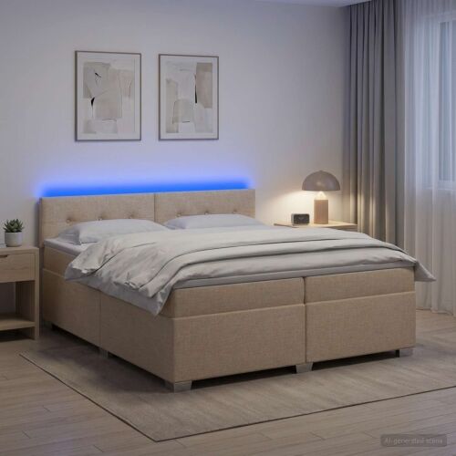 Krevet s box springom, madracem i LED-om Krem 200 x 200 cm - Krem 200 x 200 cm Prošiveno gumbima Cijena