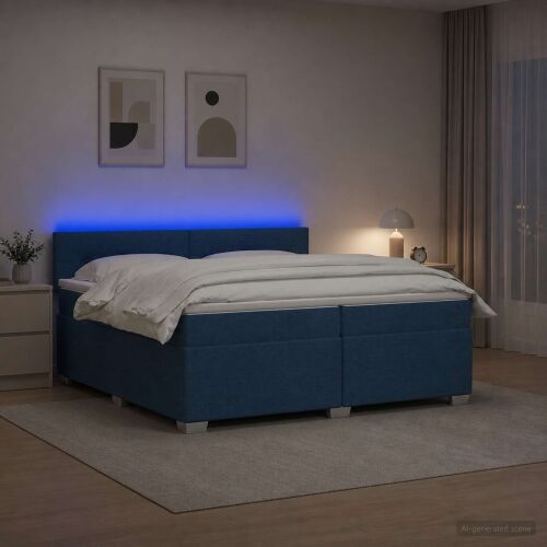 Krevet s box springom, madracem i LED-om Plava 200 x 200 cm - Plava 200 x 200 cm Prošiveno gumbima Cijena