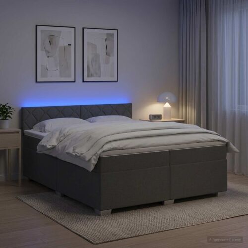Krevet s box springom, madracem i LED-om Tamnosiva 200 x 200 cm - Tamnosiva 200 x 200 cm Dizajn s rombovima Cijena