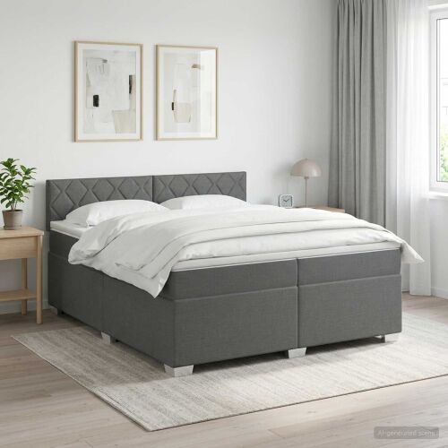 Krevet s box springom, madracem i LED-om Tamnosiva 200 x 200 cm - Tamnosiva 200 x 200 cm Dizajn s rombovima Cijena