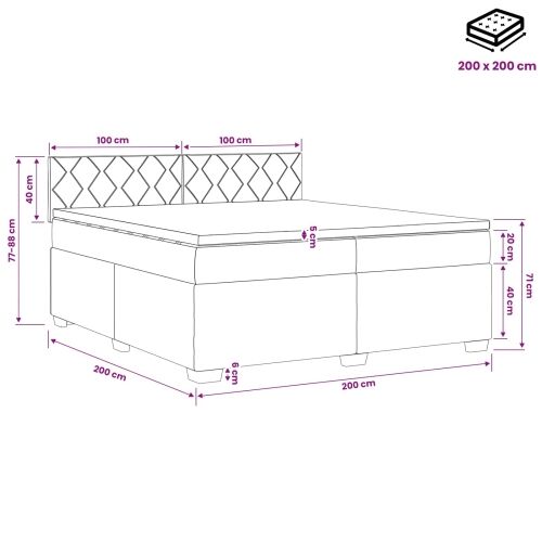 Krevet s box springom, madracem i LED-om Krem 200 x 200 cm - Krem 200 x 200 cm Dizajn s rombovima Cijena