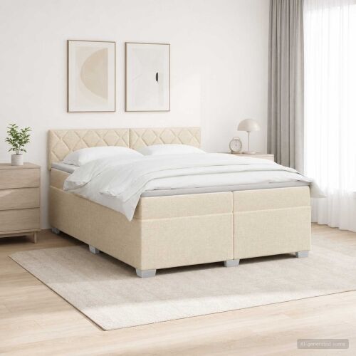 Krevet s box springom, madracem i LED-om Krem 200 x 200 cm - Krem 200 x 200 cm Dizajn s rombovima Cijena