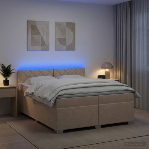 Krevet s box springom, madracem i LED-om Krem 200 x 200 cm - Krem 200 x 200 cm Dizajn s rombovima Cijena