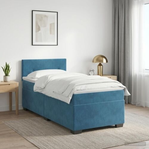 Krevet s box springom, madracem i LED-om Plava 80 x 200 cm - Plava 80 x 200 cm Prošiveno gumbima Cijena