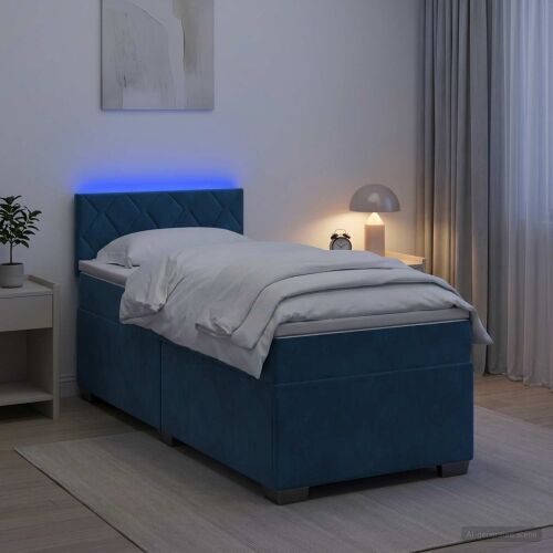 Krevet s box springom, madracem i LED-om Plava 80 x 200 cm - Plava 80 x 200 cm Dizajn s rombovima Cijena