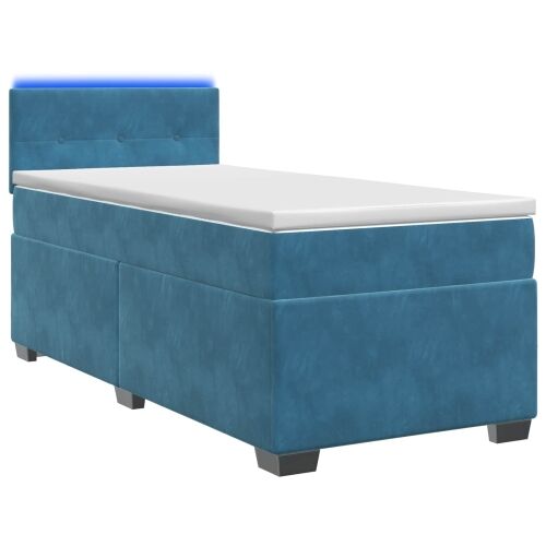 Krevet s box springom, madracem i LED-om Plava 90 x 200 cm - Plava 90 x 200 cm Prošiveno gumbima Cijena