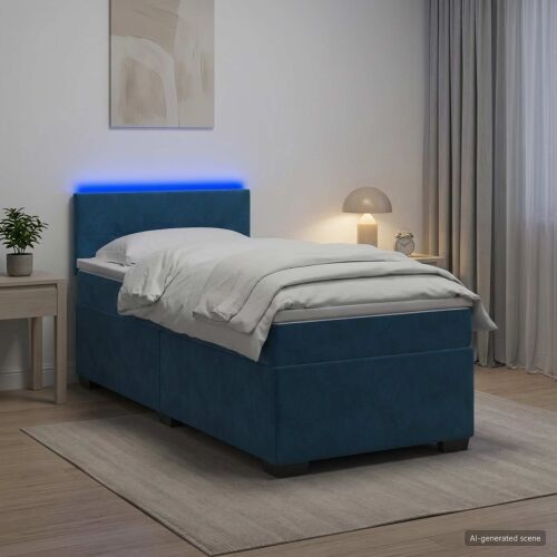 Krevet s box springom, madracem i LED-om Plava 90 x 200 cm - Plava 90 x 200 cm Prošiveno gumbima Cijena