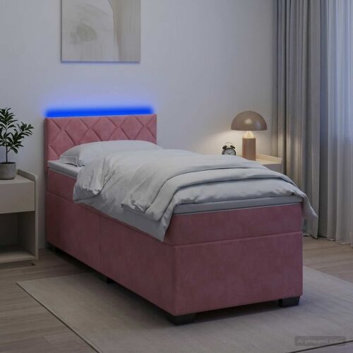 Krevet s box springom, madracem i LED-om Ružičasta 90 x 200 cm - Ružičasta 90 x 200 cm Dizajn s rombovima Cijena