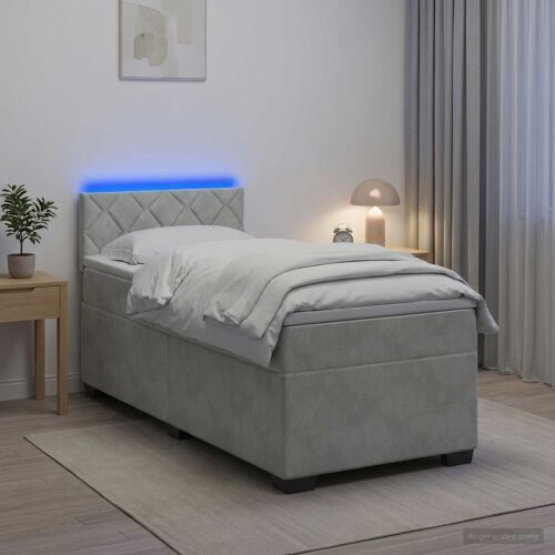 Krevet s box springom, madracem i LED-om Svjetlosiva Baršun - Svjetlosiva 100 x 200 cm Dizajn s rombovima Cijena