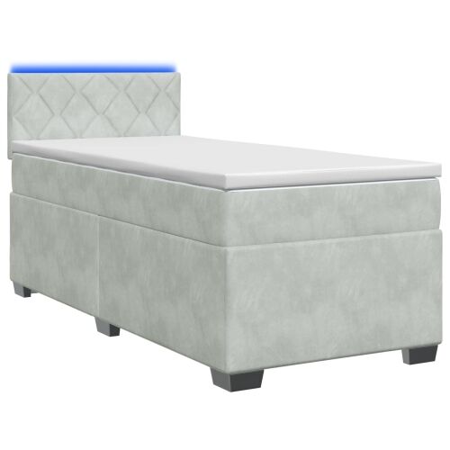 Krevet s box springom, madracem i LED-om Svjetlosiva Baršun - Svjetlosiva 100 x 200 cm Dizajn s rombovima Cijena