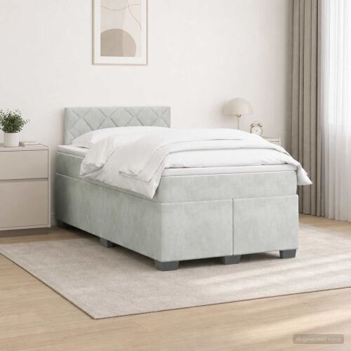 Krevet s box springom, madracem i LED-om Svjetlosiva Baršun - Svjetlosiva 120 x 190 cm Dizajn s rombovima Cijena