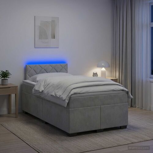 Krevet s box springom, madracem i LED-om Svjetlosiva Baršun - Svjetlosiva 120 x 200 cm Dizajn s rombovima Cijena