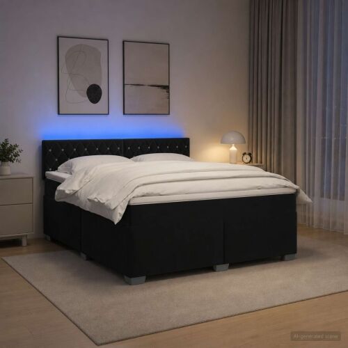 Krevet s box springom, madracem i LED-om Crna 160 x 200 cm - Crna 160 x 200 cm Kristal s dugmadima Cijena