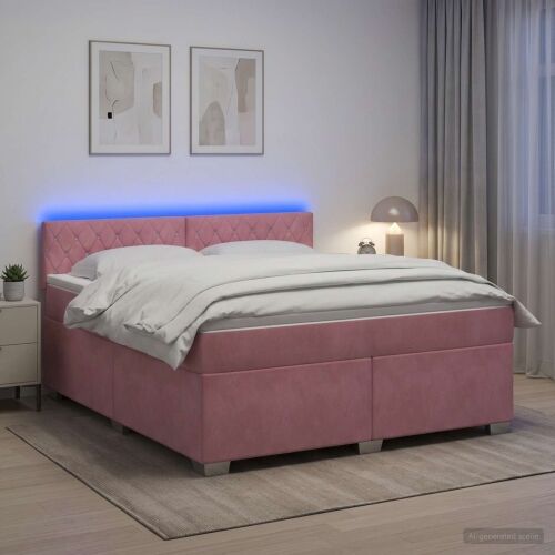 Krevet s box springom, madracem i LED-om Ružičasta 160 x 200 cm - Ružičasta 160 x 200 cm Kristal s dugmadima Cijena