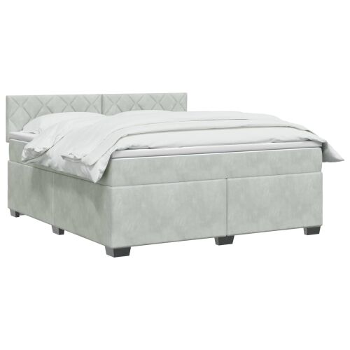 Krevet s box springom, madracem i LED-om Svjetlosiva Baršun - Svjetlosiva 160 x 200 cm Dizajn s rombovima Cijena