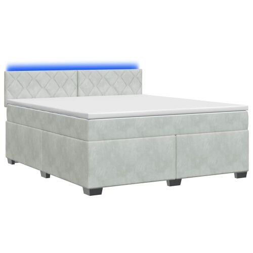 Krevet s box springom, madracem i LED-om Svjetlosiva Baršun - Svjetlosiva 160 x 200 cm Dizajn s rombovima Cijena