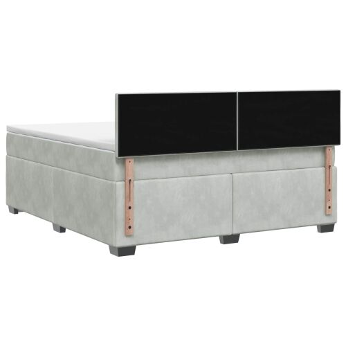 Krevet s box springom, madracem i LED-om Svjetlosiva Baršun - Svjetlosiva 160 x 200 cm Dizajn s rombovima Cijena