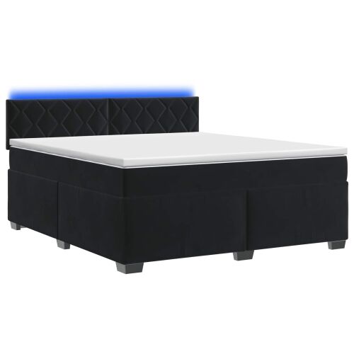 Krevet s box springom, madracem i LED-om Crna 160 x 200 cm - Crna 160 x 200 cm Dizajn s rombovima Cijena