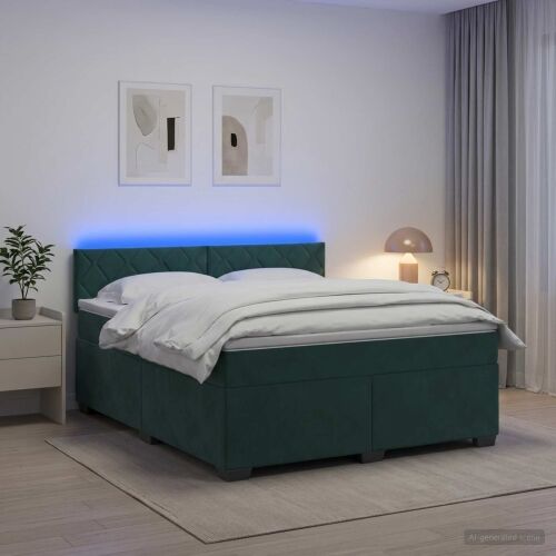 Krevet s box springom, madracem i LED-om Tamnozelena Baršun - Tamnozelena 160 x 200 cm Dizajn s rombovima Cijena