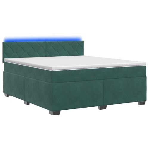 Krevet s box springom, madracem i LED-om Tamnozelena Baršun - Tamnozelena 160 x 200 cm Dizajn s rombovima Cijena