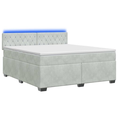 Krevet s box springom, madracem i LED-om Svjetlosiva Baršun - Svjetlosiva 180 x 200 cm Kristal s dugmadima Cijena