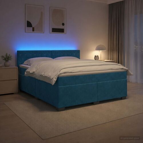 Krevet s box springom, madracem i LED-om Plava 180 x 200 cm - Plava 180 x 200 cm Kristal s dugmadima Cijena