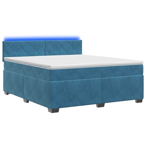 Krevet s box springom, madracem i LED-om Plava 180 x 200 cm - Plava 180 x 200 cm Dizajn s rombovima Cijena