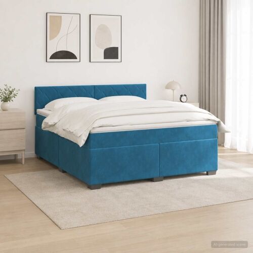 Krevet s box springom, madracem i LED-om Plava 180 x 200 cm - Plava 180 x 200 cm Dizajn s rombovima Cijena