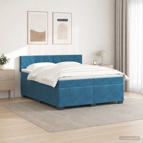 Krevet s box springom, madracem i LED-om Plava 200 x 200 cm - Plava 200 x 200 cm Kristal s dugmadima Cijena