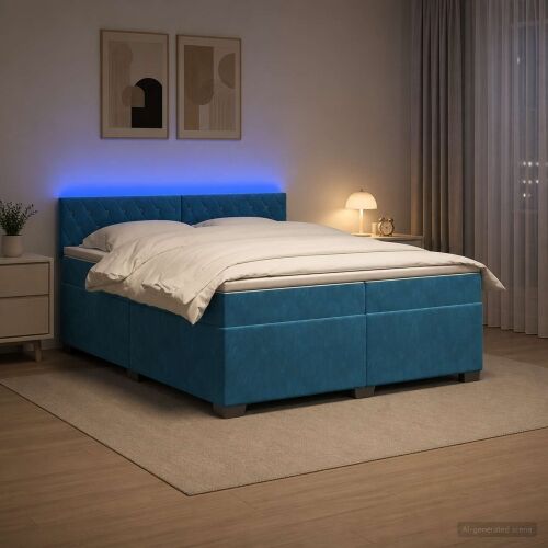 Krevet s box springom, madracem i LED-om Plava 200 x 200 cm - Plava 200 x 200 cm Kristal s dugmadima Cijena