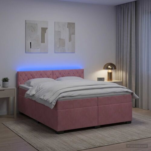 Krevet s box springom, madracem i LED-om Ružičasta 200 x 200 cm - Ružičasta 200 x 200 cm Kristal s dugmadima Cijena