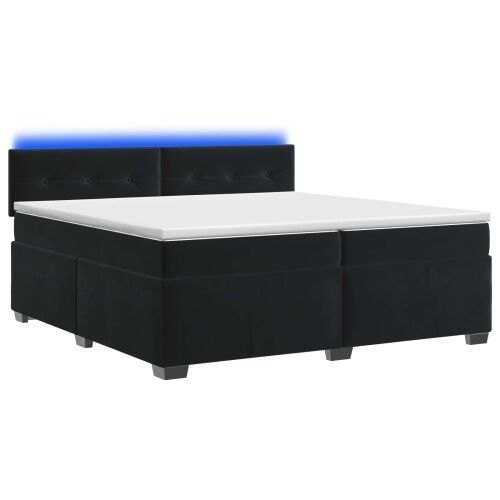 Krevet s box springom, madracem i LED-om Crna 200 x 200 cm - Crna 200 x 200 cm Prošiveno gumbima Cijena
