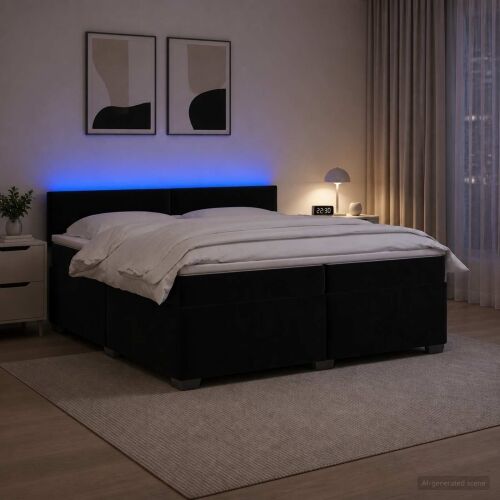 Krevet s box springom, madracem i LED-om Crna 200 x 200 cm - Crna 200 x 200 cm Prošiveno gumbima Cijena