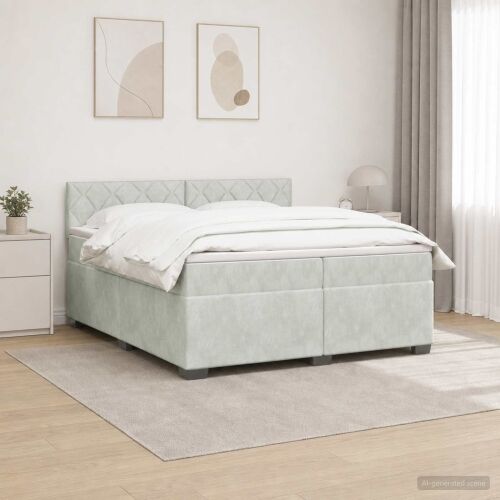 Krevet s box springom, madracem i LED-om Svjetlosiva Baršun - Svjetlosiva 200 x 200 cm Dizajn s rombovima Cijena