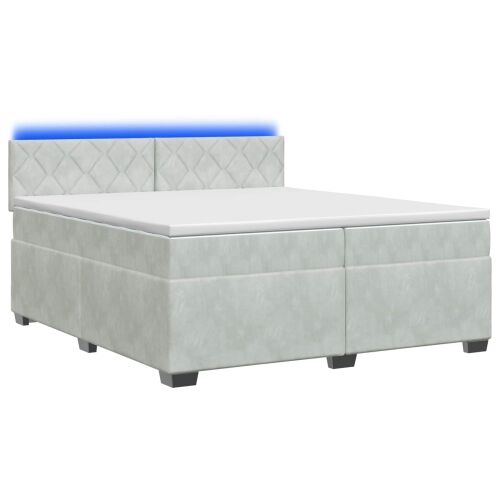 Krevet s box springom, madracem i LED-om Svjetlosiva Baršun - Svjetlosiva 200 x 200 cm Dizajn s rombovima Cijena