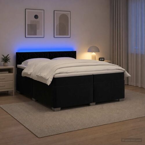 Krevet s box springom, madracem i LED-om Crna 200 x 200 cm - Crna 200 x 200 cm Dizajn s rombovima Cijena