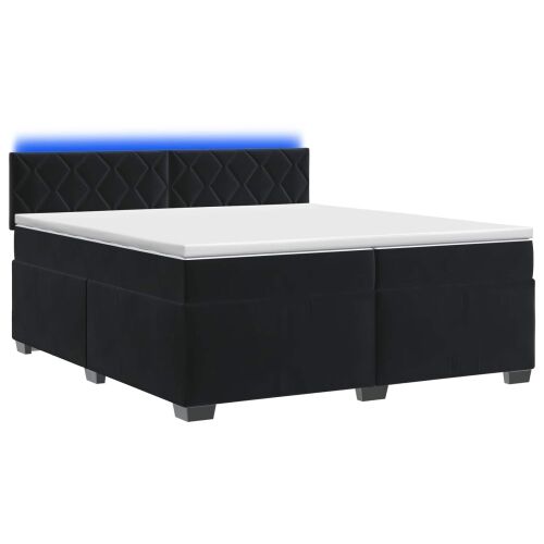 Krevet s box springom, madracem i LED-om Crna 200 x 200 cm - Crna 200 x 200 cm Dizajn s rombovima Cijena