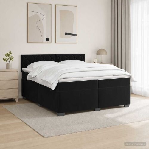 Krevet s box springom, madracem i LED-om Crna 200 x 200 cm - Crna 200 x 200 cm Dizajn s rombovima Cijena