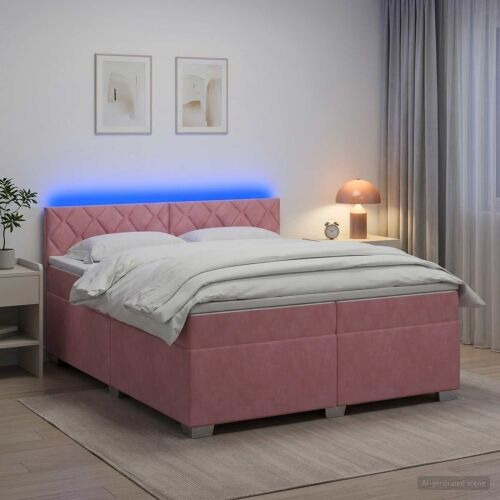 Krevet s box springom, madracem i LED-om Ružičasta 200 x 200 cm - Ružičasta 200 x 200 cm Dizajn s rombovima Cijena