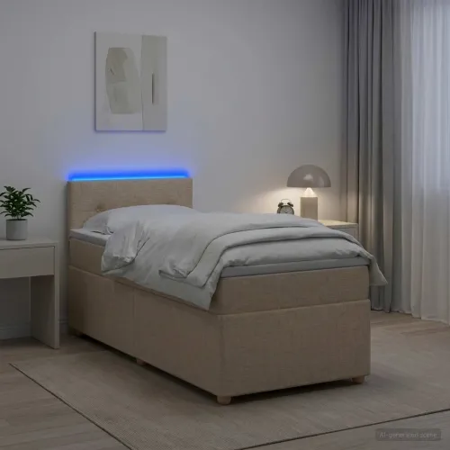 Boxspring krevet s madracem Krem 90 x 190 cm Tkanina - Krem 90 x 190 cm Prošiveno gumbima Cijena